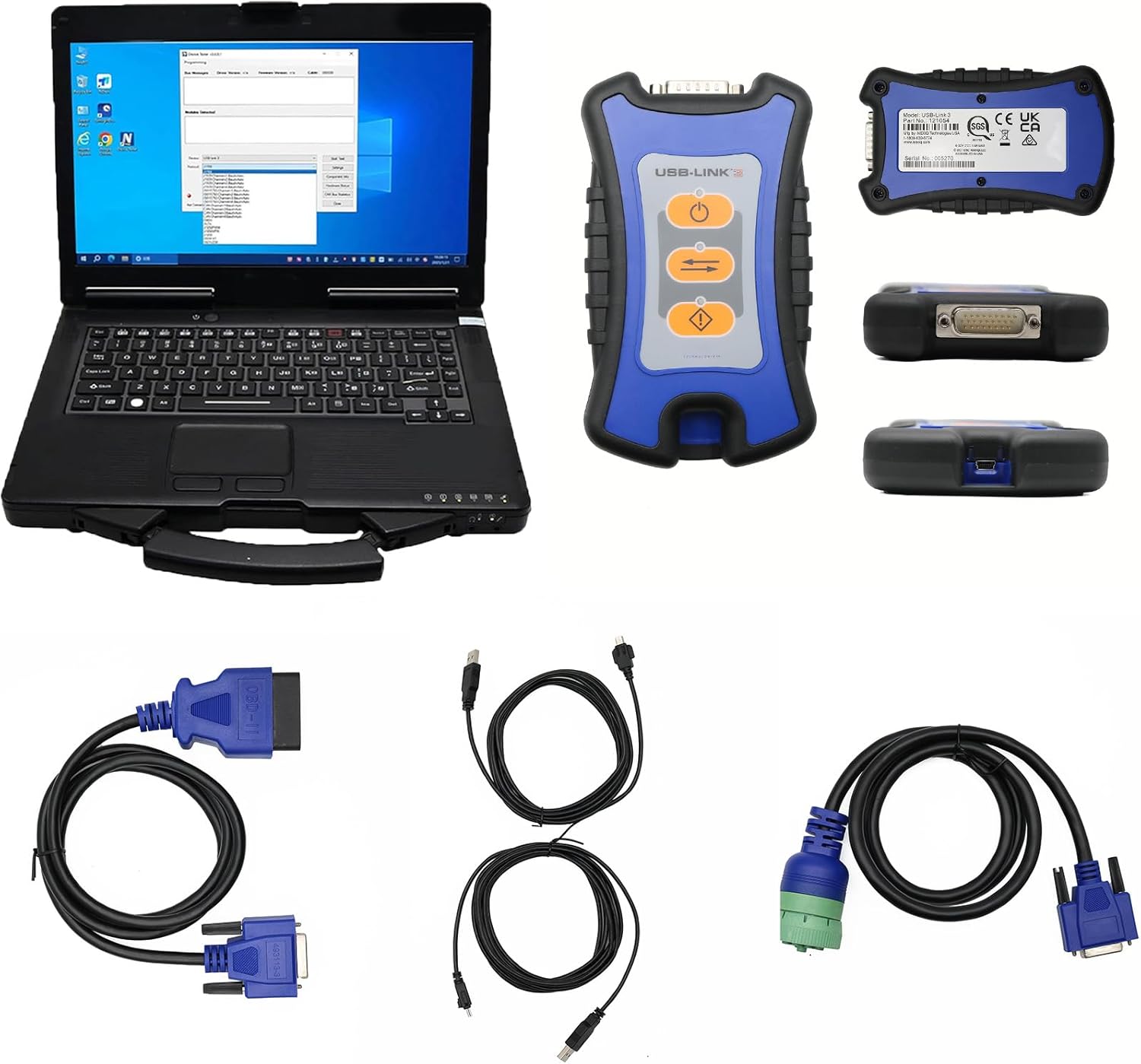 for Nexiq USB Link 3 Wired Edition Universal Truck Excavator Diagnostic Scanner Repair Info Database Plug & Play for Heavy Duty Diesel Engine Code Reader Tool (Nexiq3 Laptop with All Software)