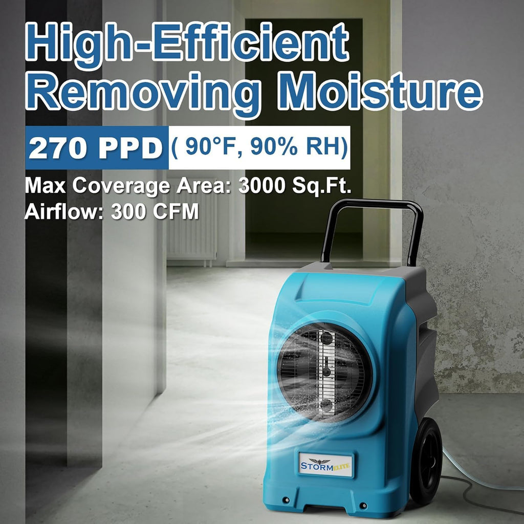 ALORAIR LGR Commercial Dehumidifier with Pump & Drain Hose, Portable Industrial Dehumidifiers with Wheels for Water Damage Restore, Basement, Garage, 5 Years Warranty (Blue, Storm Elite No WiFi)