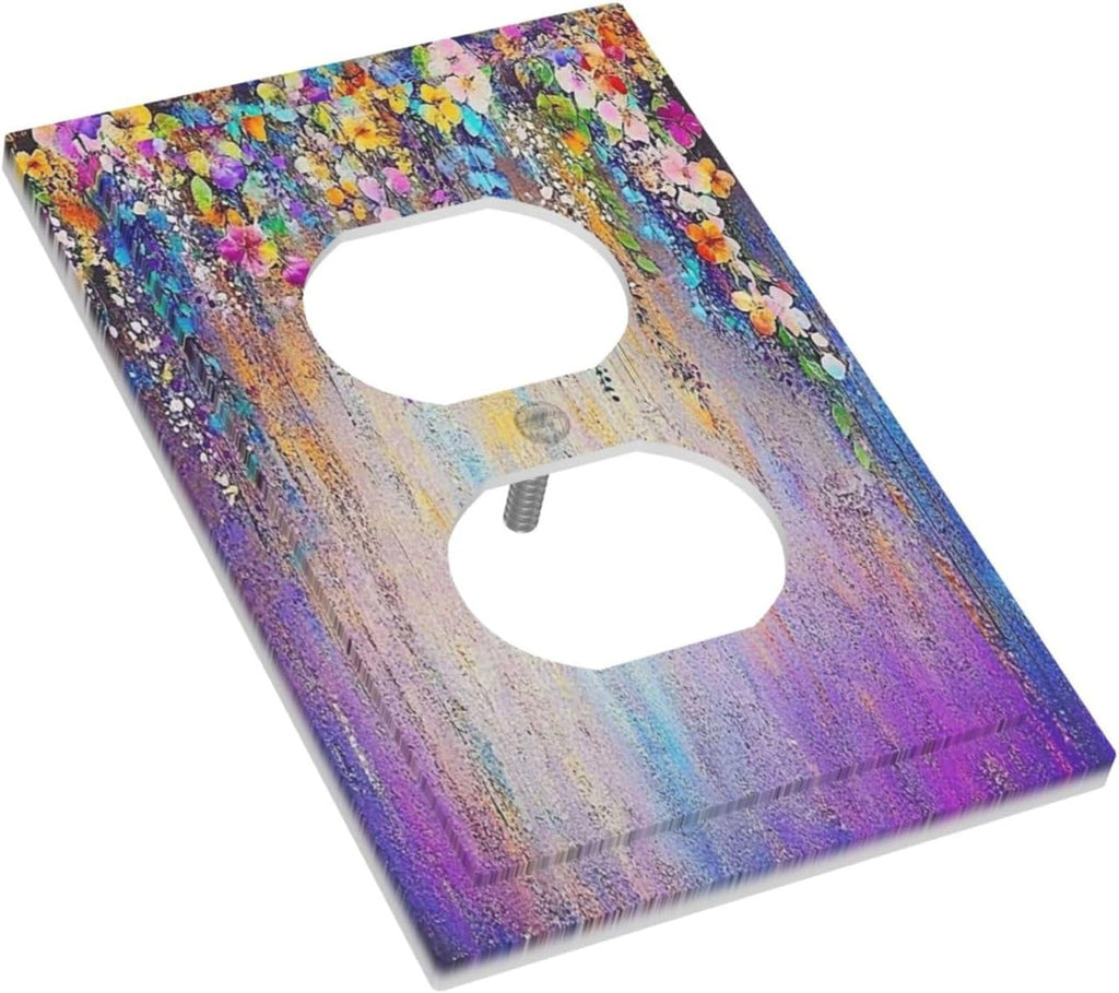 Colorful Country Flower Wildflower Floral Outlet Covers 1 Gang Duplex Light Switch Cover Decorative Switch Plates Electrical Receptacle Faceplate Wall Plate For Bed Room Living Room Decor