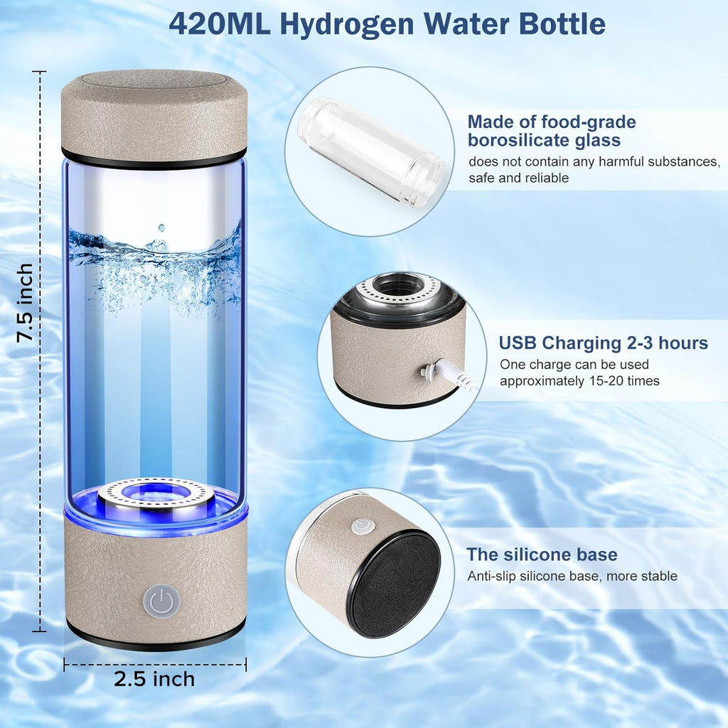 2025 New Hydrogen Water Generator Bottles, Portable Hydrogenated Water Bottle with SPE PEM Technology, 420ml Hydrogen Water Bottle Generator, Rechargeable Ionizer Machine for Home, Office, and Travel
