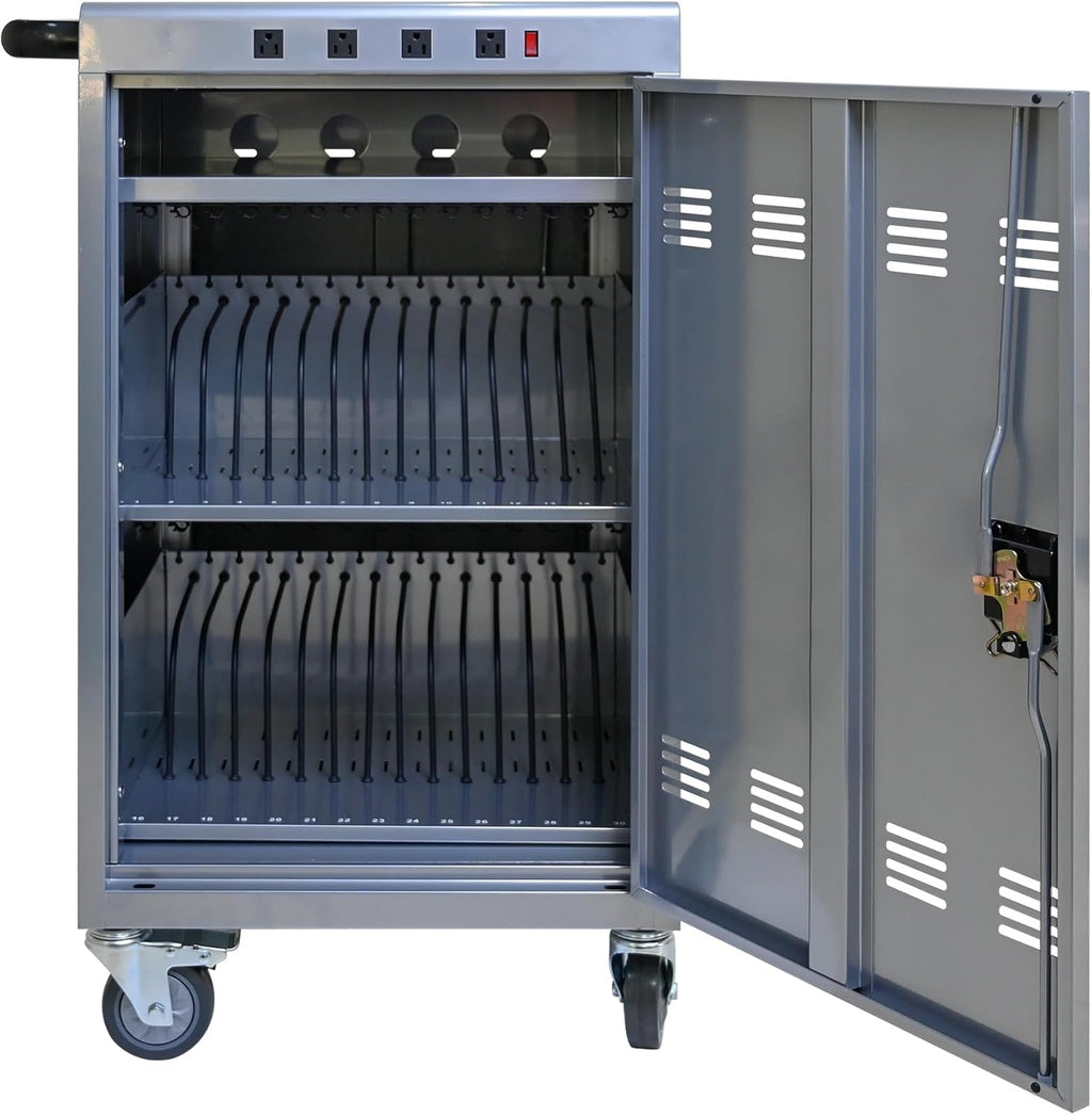 Laptop Charging Cart, 31+4 Charging Ports Laptop Storage Cart, 35-Bay Mobile Charging Cabinet for iPads up to 16.3", Chromebook Devices, Cord Management, Access Lock.School,Business.Silver