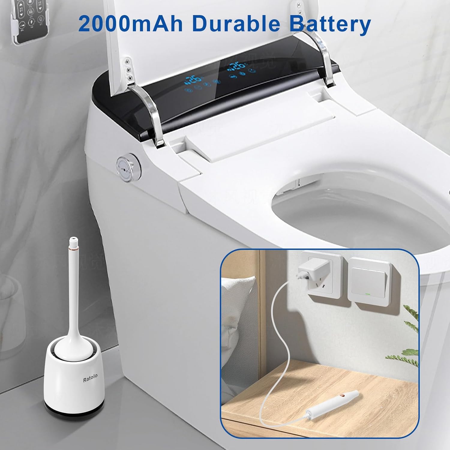 Electric Toilet Bowl Brush,Silicone Toilet Brush,Toilet Bowl Brush and Holder Set with Ventilated Holder,Toilet Brush, Floor Standing, Wall Mounted Without Drilling，Rechargeable 2packs