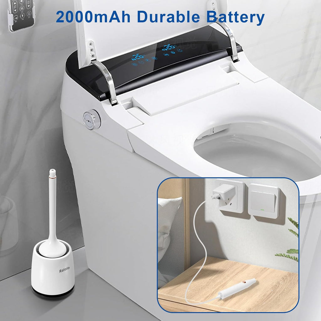 Electric Toilet Brush,Silicone Toilet Brush,Toilet Brush,Toilet Bowl Brush and Holder Set with Ventilated Holder，with 1 Crevice Cleaning Brushes