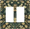 Decorative Outlet Covers William Morris Vintage Botanical Birds Golden Green Leaves 2 Gang Double GFCI Rocker Electrical Wall Panels Light Switch Cover Plate for Bedroom Home Decor