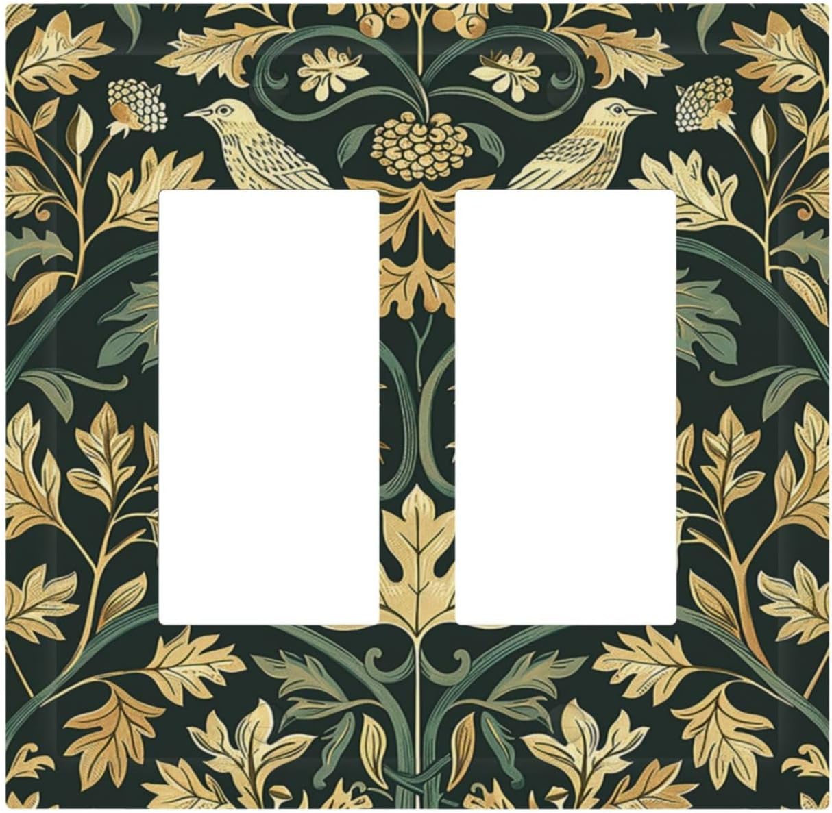 Decorative Outlet Covers William Morris Vintage Botanical Birds Golden Green Leaves 2 Gang Double GFCI Rocker Electrical Wall Panels Light Switch Cover Plate for Bedroom Home Decor