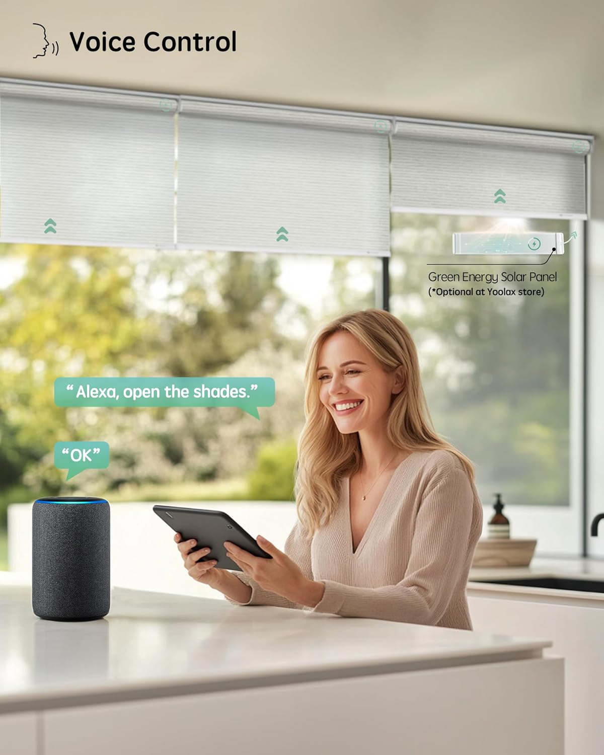 Yoolax Motorized Blinds with Remote, Smart Blinds for Windows Motorized Roller Shades, Automatic Window Shades Compatible with Alexa Custom Size (Light Filtering-Horizontal Beige)