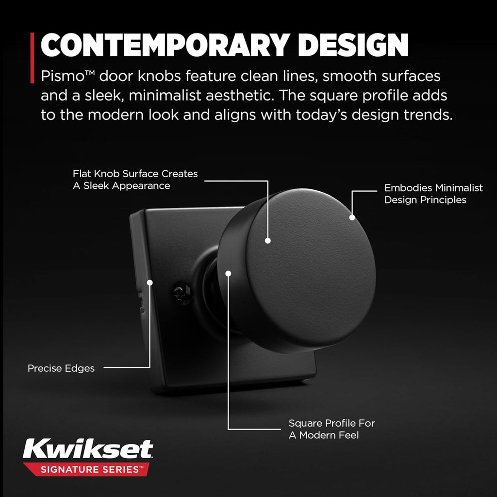 Kwikset Pismo Dummy Door Knob, Single Sided Handle for Closets, French Double Doors, and Pantry, Matte Black Non-Turning Interior Push/Pull Door Knob, with Microban Protection (Pack of 10)