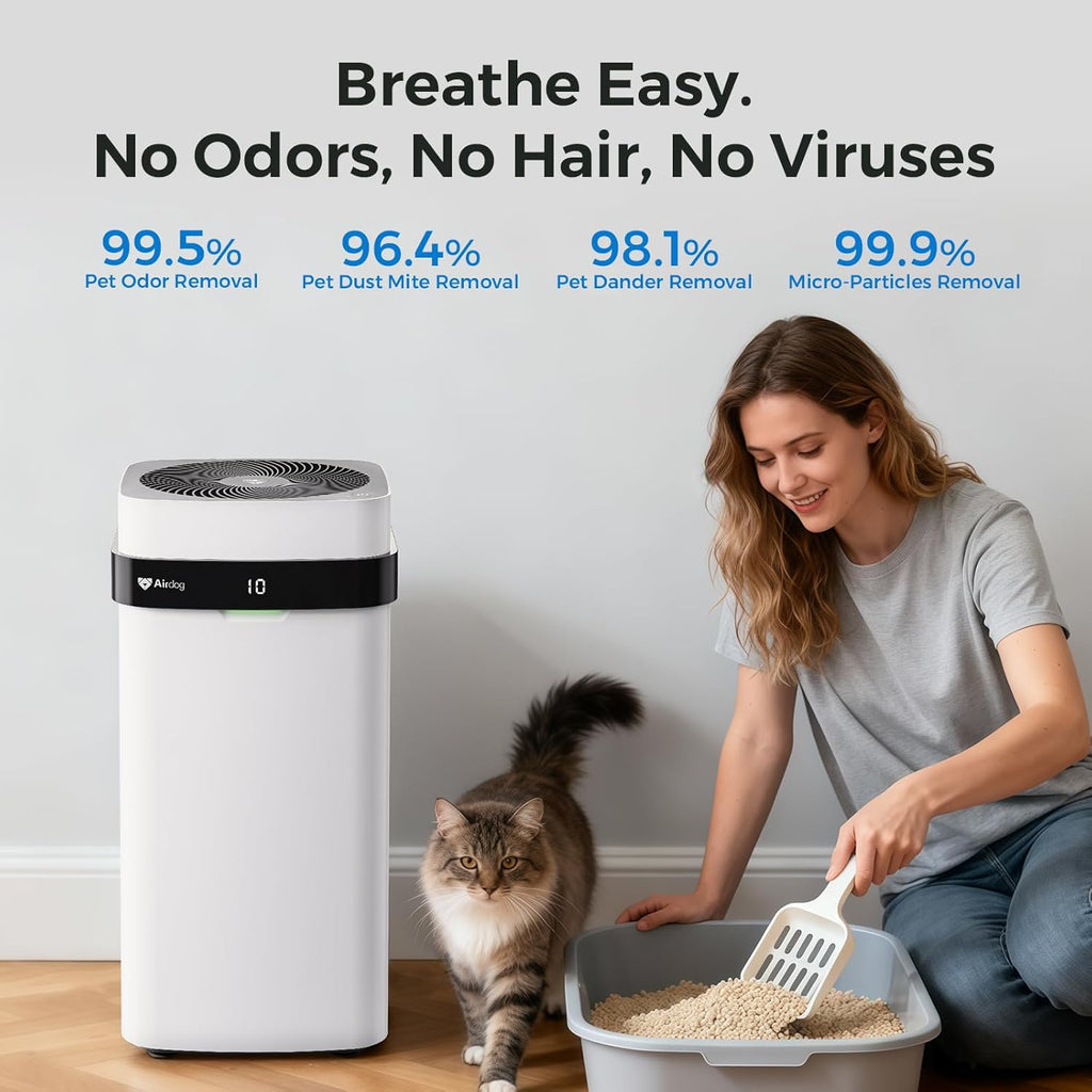 Airdog Air Purifier for Homes with Pets, Covers Up to 1614 Ft², TPA Technology with Washable Filter, Air Quality Display, Quiet Air Cleaner, Removes Dust, Smoke Odors, Smart Control