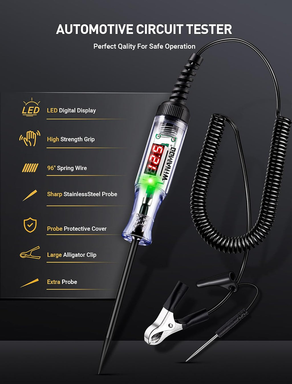 Automotive Test Light with 3-120V LED Digital Voltage Display, Auto Circuit Tester with Voltmeter & Dual Color Polarity Indicate, Electric Test Pen w/Stainless Probe for Car/Truck/SUV Checker