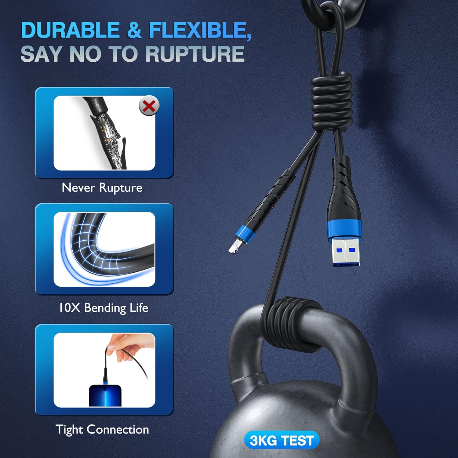 OIITH MFi Certified for iPhone Charger Cable 3 Pack 3 Ft, for Lightning Charging Cord, Fast 2.4A for iPhone USB Cord Compatible with iPhone12/11/XS/Max/XR/X/8/8P/7P/6/iPad - Blue