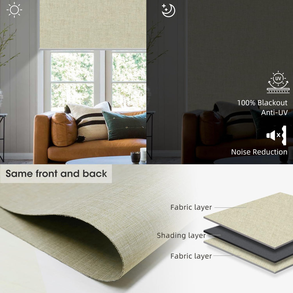 SmartWings Motorized Shades Window Blinds Remote Control Work with Thread Apple Homekit Z-Wave Alexa 100% Blackout Dual-Sided Automatic Smart Roller Shade Customized 16"-110" W (Bouvardia Cream)