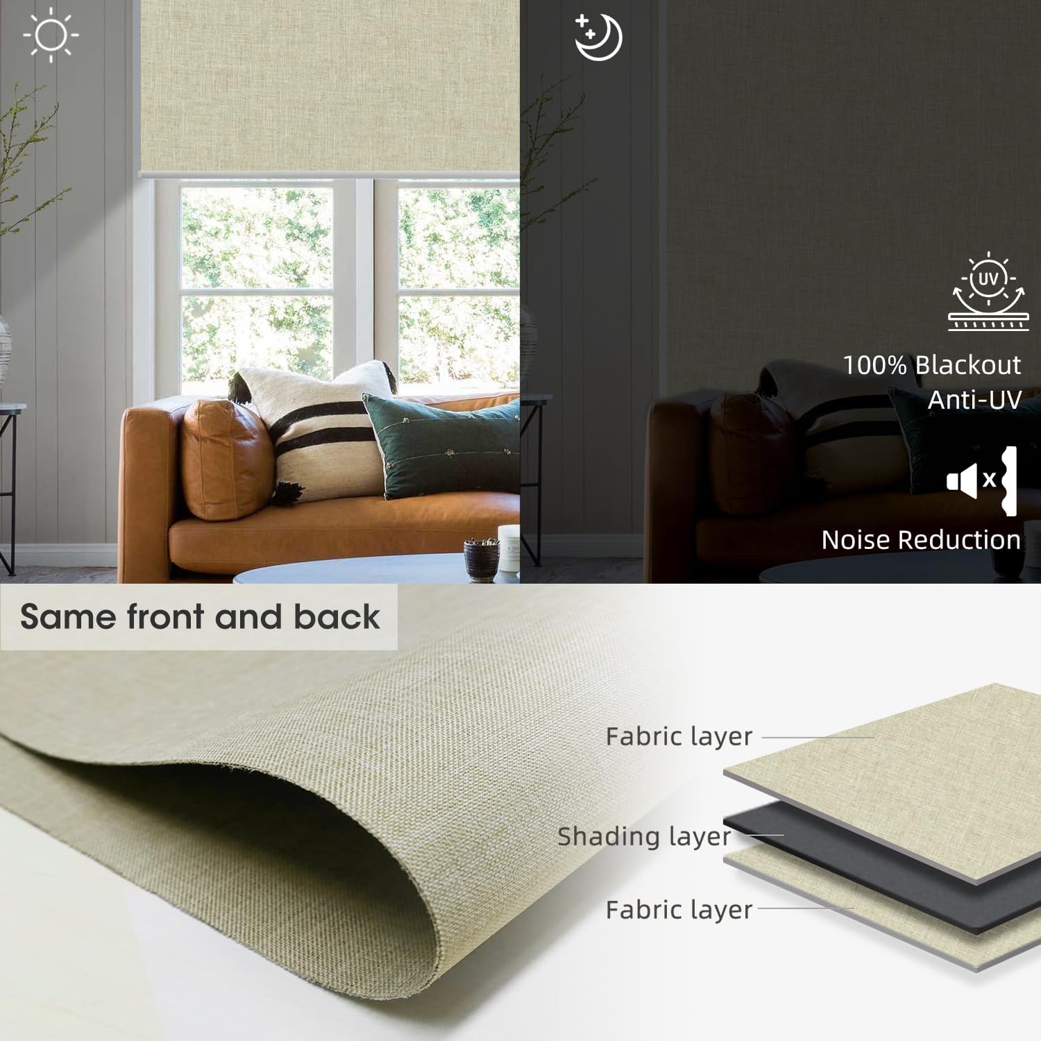SmartWings Motorized Shades Window Blinds Remote Control Work with Thread Apple Homekit Z-Wave Alexa 100% Blackout Dual-Sided Automatic Smart Roller Shade Customized 16"-110" W (Bouvardia Cream)