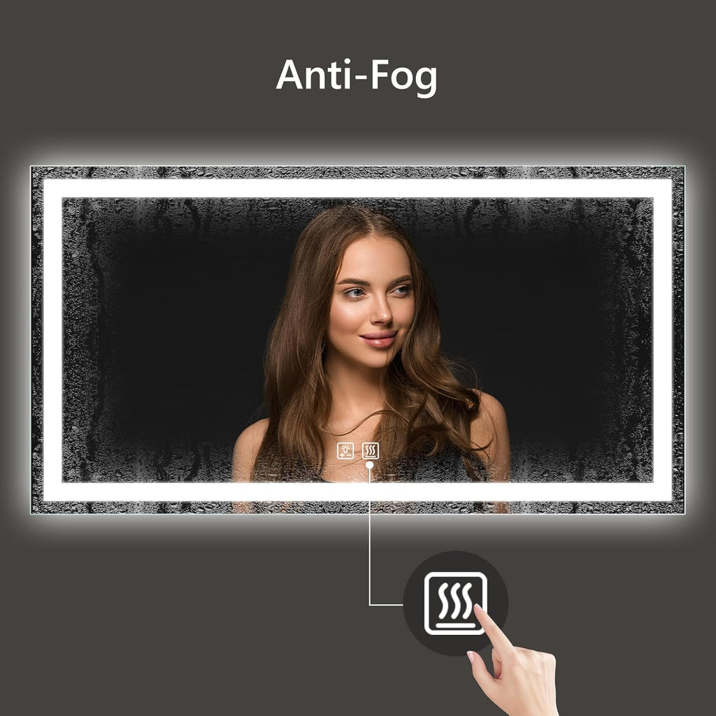 APRILSOUL 72x36 Inch LED Bathroom Mirror with Front and Backlit, Makeup Mirror with 3 Color Lights, Memory Function, Anti-Fog and Dimmable Light (Horizontal)