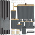 Bathroom Accessory Set - Grey Bathroom Set, 27PC Bathroom Accessories Set, Bathroom Sets with Shower Curtain and Rugs, Mini Trash Can, Toilet Brush, Trash Can & Soap Dispenser