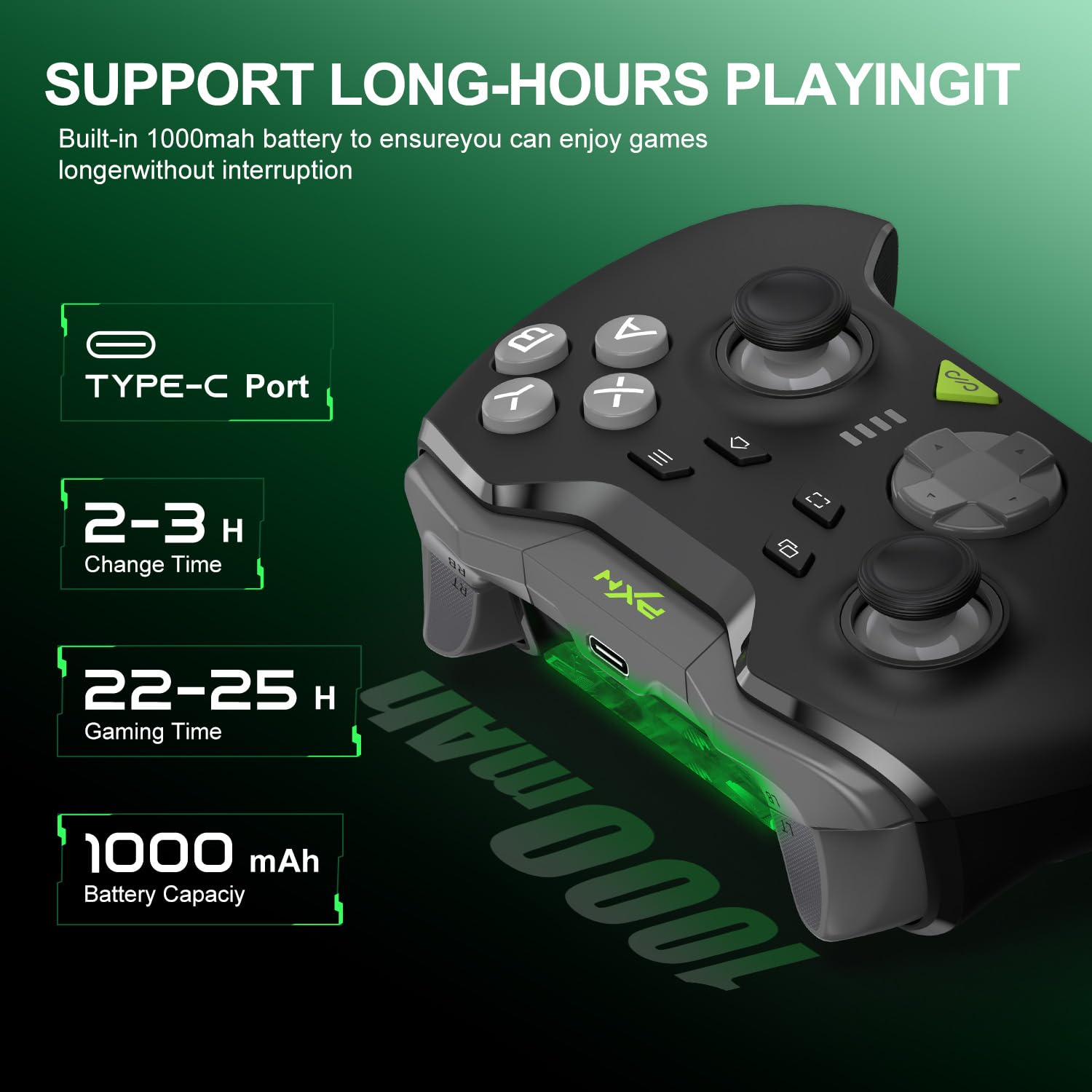 PXN P5 PC Gaming Controller, 2.4G Wireless Gaming Controller, Hall Effect Joystick, Hall Triggers, Dual Vibrators, APP, POM, Wake-up, 4-Macro, 3-Mode(2.4G/BT/SW), for PC,Switch,Android,iOS - Black