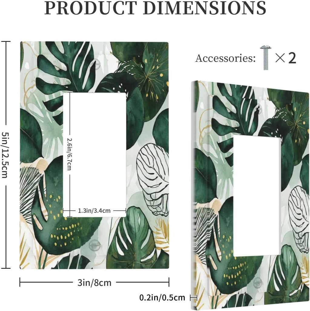 Decorative Outlet Covers Boho Tropical Leaves 1 Gang Single Rocker Light Switch Cover Plate Wall Plates GFCI Faceplate for Bedroom Bathroom Decor
