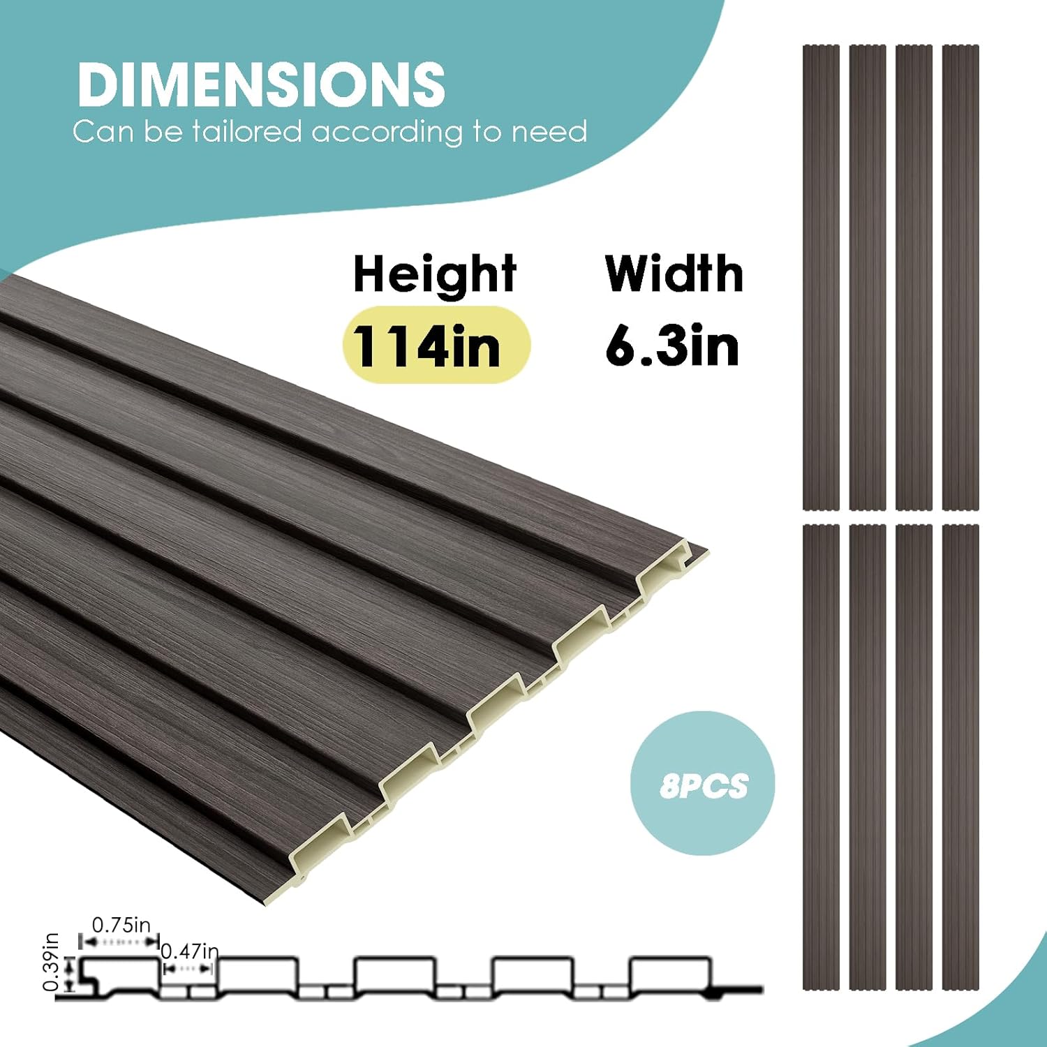 OUZUGIE WPC Acoustic Slat Wall Paneling, 8-Pack 114 x 6 Inches 3D Wall Panels for Interior Wall Decor,Living Room,TV Background,Study Room,Office Spaces,Bedroom,Low Grille (Walnut)
