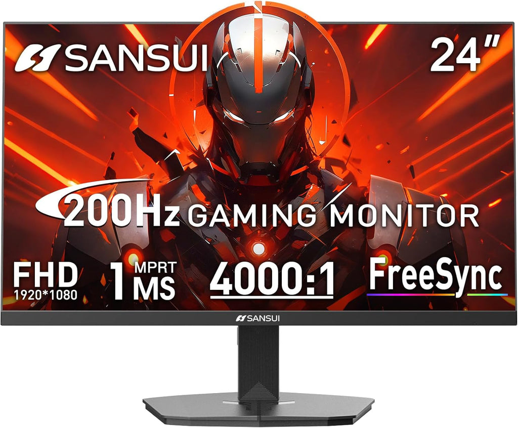 SANSUI Gaming Monitor, 24 Inch 200Hz 180Hz, FHD 1080P 1ms 110% sRGB Computer Monitor, HDMI DP Ports VESA Support for Game Office (HDMI Cable Included)