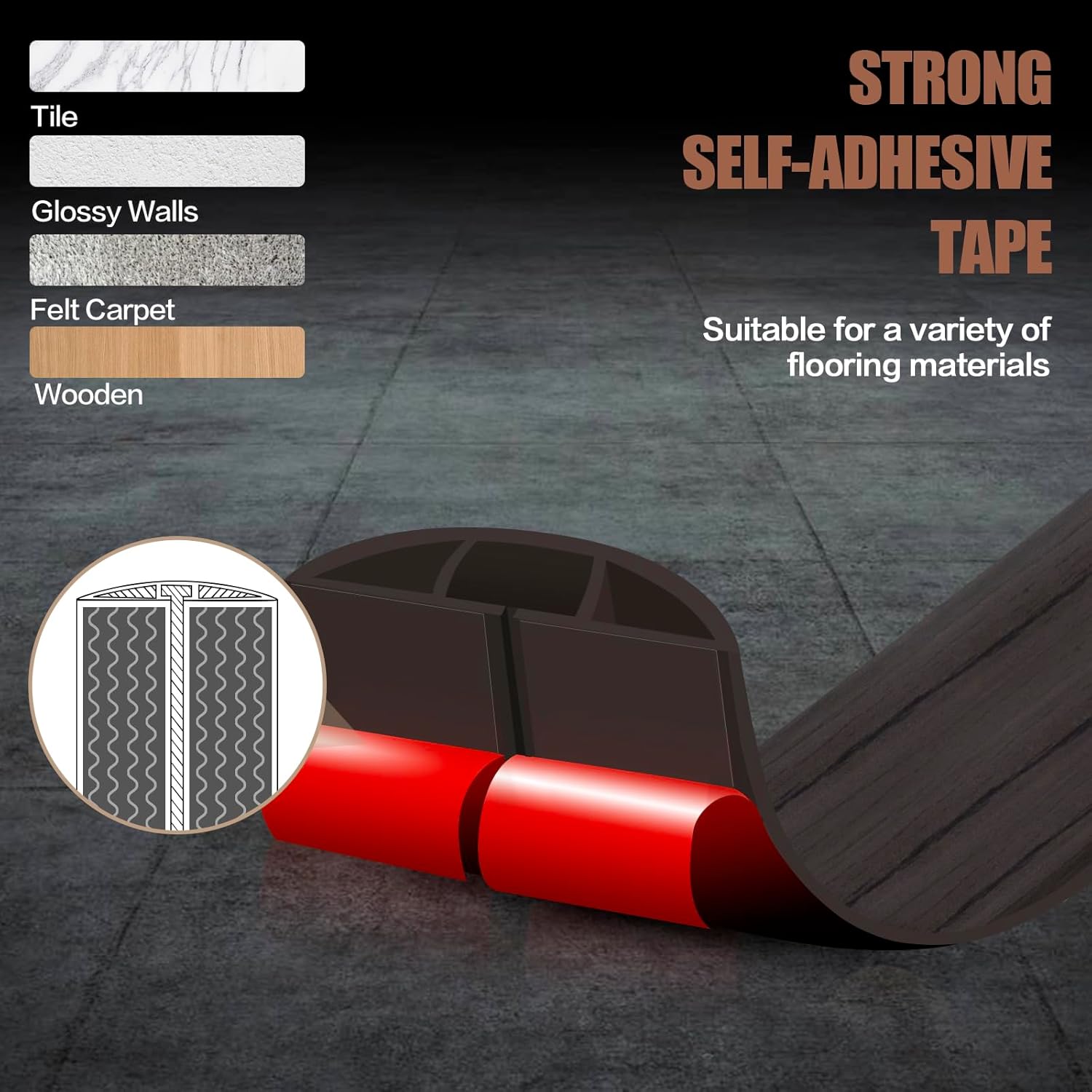 Floor Cord Cover Self Adhesive Cord Hider,10FT Cable Management, Extension Strip Protector for Wires, Prevent Cable Trips for Offices, Gyms, Exhibitions Cavity:0.39"(W) x 0.27"(H) Black Wood