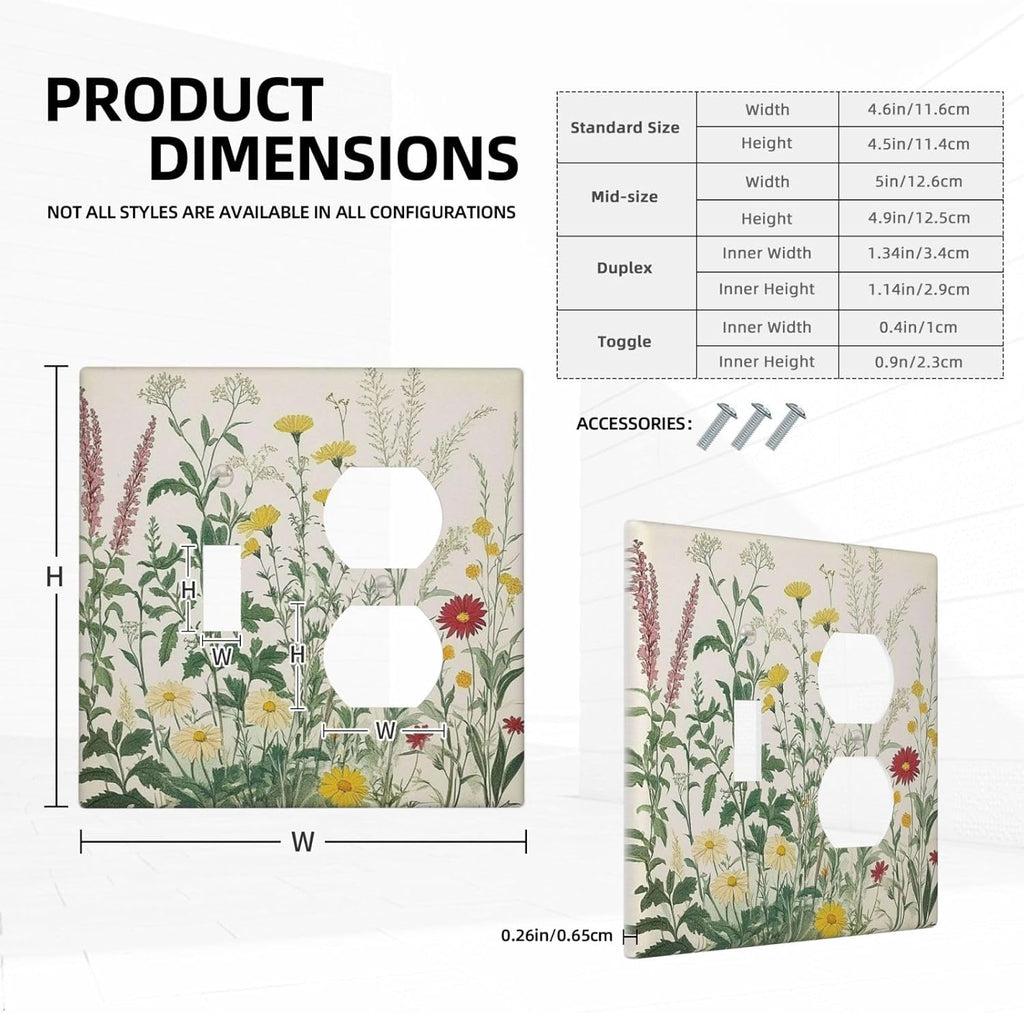 Rustic Wildflower Green Plants Daisy Floral Wallplates 1 Toggle 1 Duplex Switch Plate Electrical Gfci Faceplate Decorative Light Switch Covers For Farmhouse Bed Room Decor
