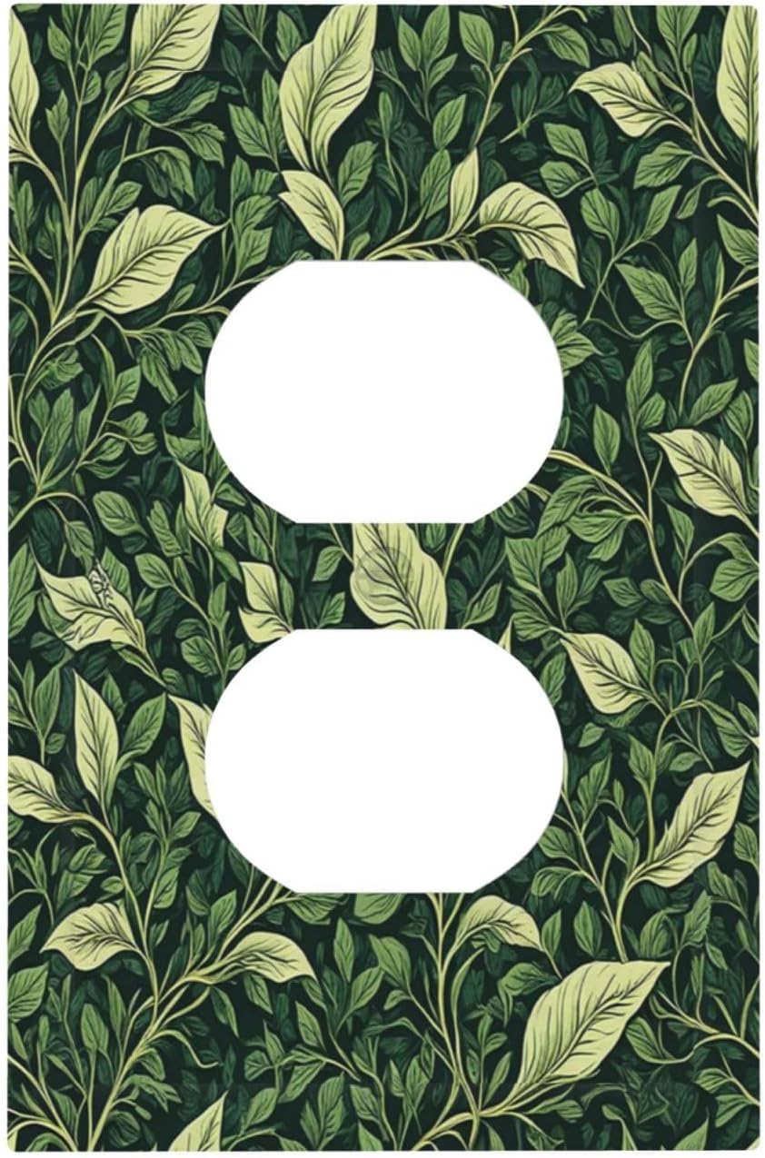 Vintage Green Plant Leaves 1 Gang Duplex Receptacle Switch Wall Plate Decorative Switchplate Outlet Covers Electrical Plug Cover Faceplate for Bathroom Home Decor 5 X 3 IN