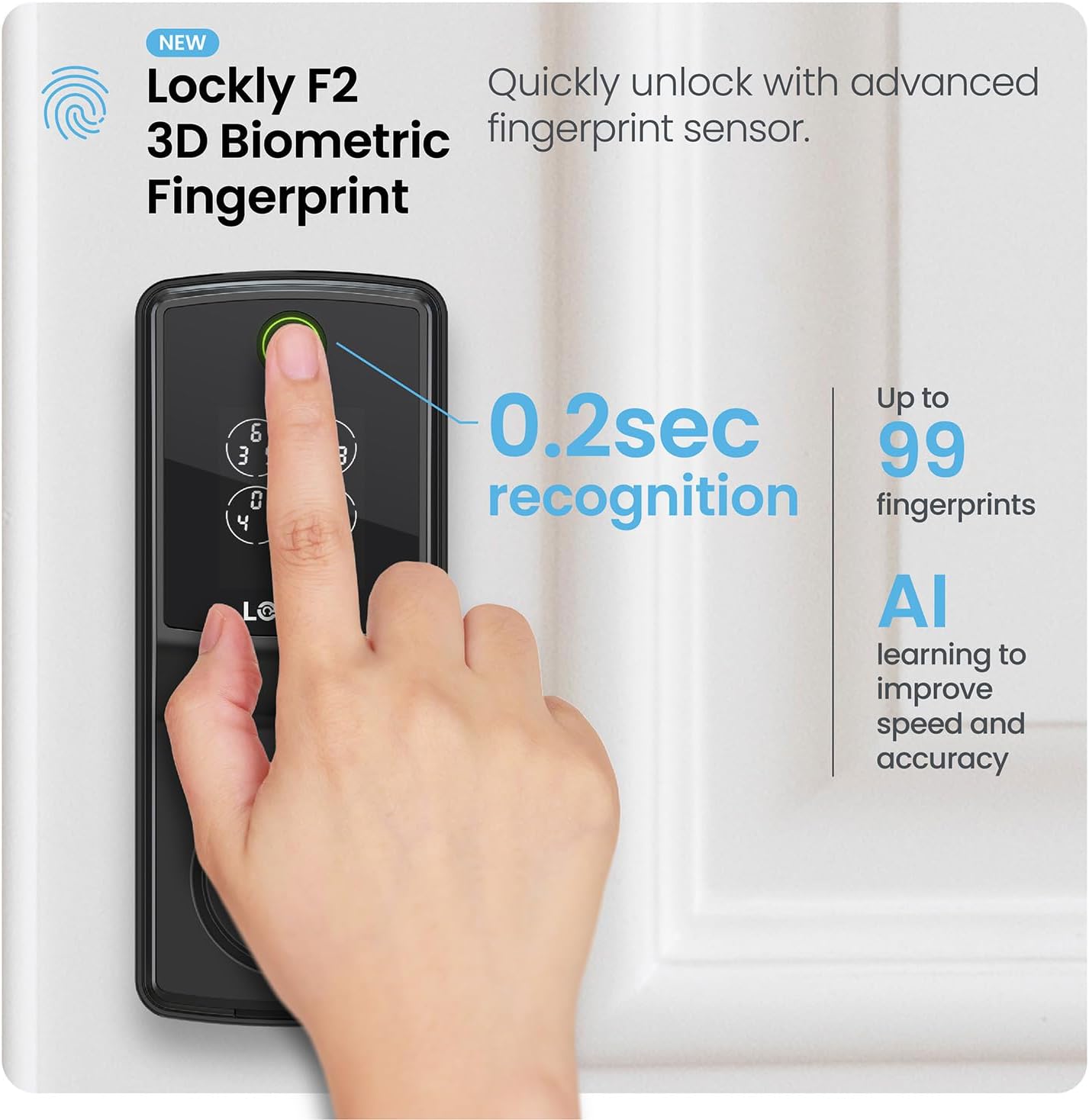 Lockly Secure Pro (2025 Latest Version), Smart Lock with Built-in Wi-Fi, New-Gen Fingerprint Door Lock, Keyless Entry Deadbolt, PIN Genie Keypad, Auto Lock, App Remote Control, Easy Installation