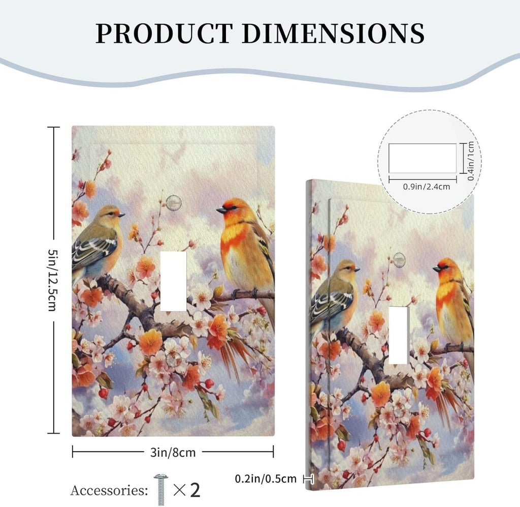Birds Sitting on Flowers Tree Branch Light Switch Covers 1 Gang Single Toggle Wall Plate Decorative Switchcover Electrical Switchplate for Farmhouse Living Decor