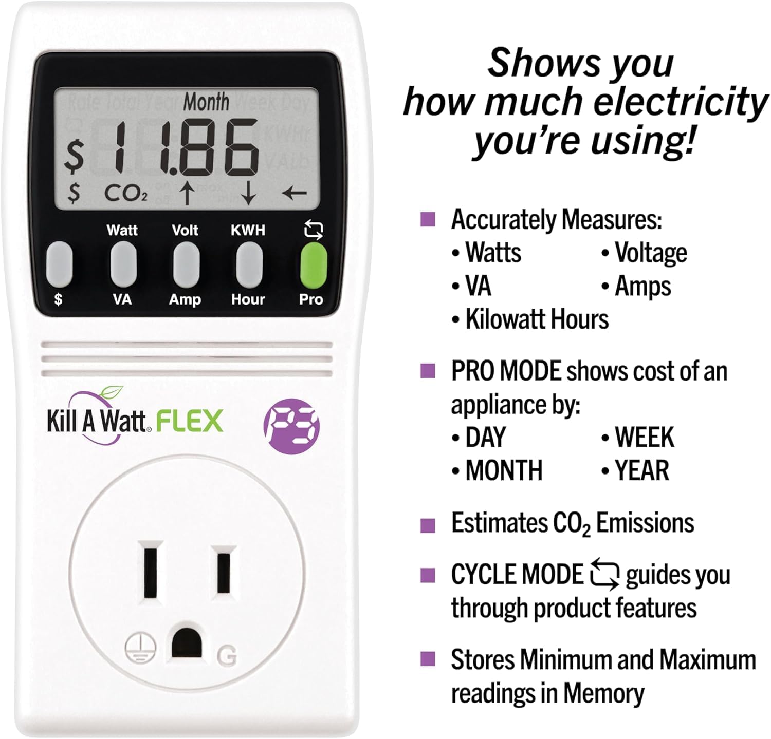 2-Pack P3 International P4456 Kill A Watt Flex Plug-in Electricity Usage + Power Consumption Monitor, Watt Voltage Tester, Electrical Energy Saving Monitor with Auto Cost Calculator