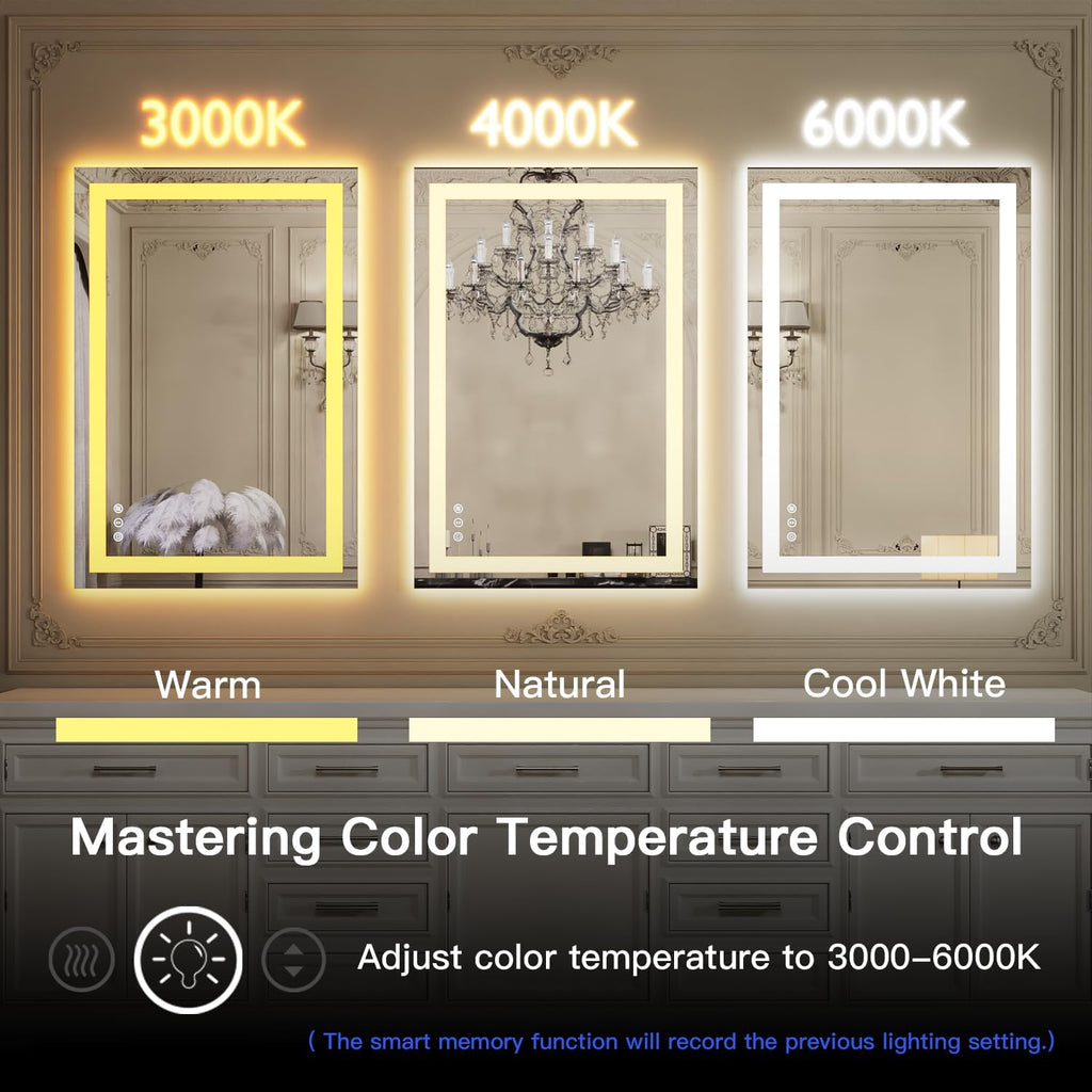 ISKM 32'' x 24'' LED Mirror for Bathroom Lighted Vanity Mirror for Wall Front Lights + Backlit LED Bathroom Mirror Anti-Fog Tempered Glass ETL Listed