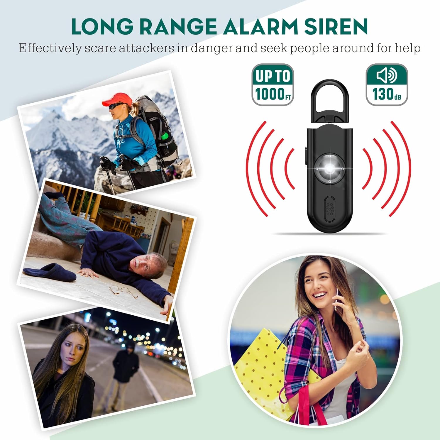 Personal Safety Alarm for Women Girls, 130dB Loud Siren + LED Light, Stylish Keychain, Easy-Pull Emergency Self-Defense for Night Safety, Running, Travel, College Students & Stocking Stuffer Gifts
