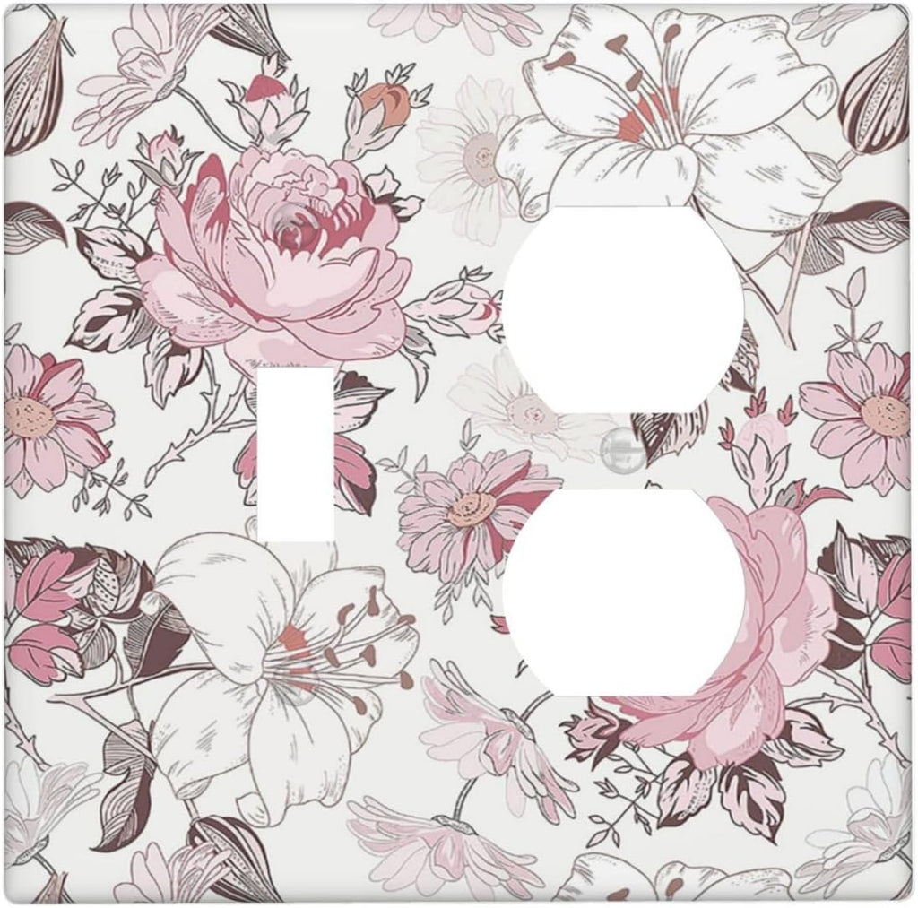 Wallplates Modern Watercolor Flower Pink White Wildflower 1 Toggle 1 Duplex Switch Plate Electrical GFCI Faceplate Decorative Light Switch Covers for Bedroom Home Decor