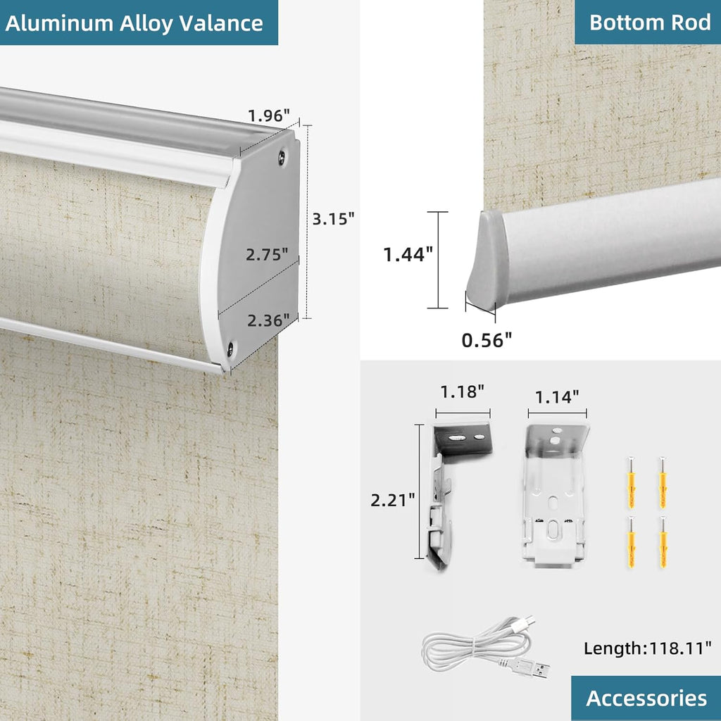 SmartWings Motorized Blinds Shades for Windows Remote Control Smart Blind Shade Work with Homekit Z-Wave Alexa Automatic Roller Shade Blackout Electric Blind Custom up 110" W X 130" H (Linen Stone)