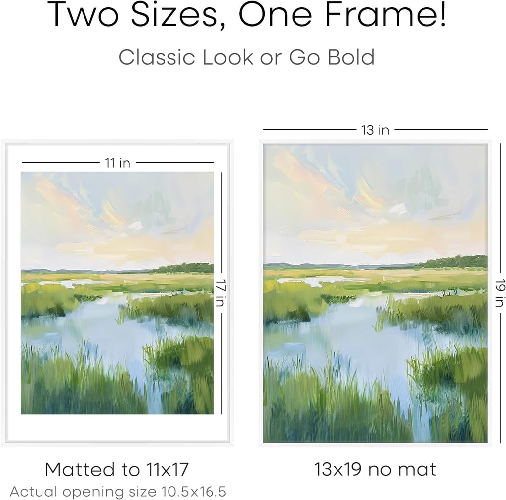 Homeforia 13x19 Picture Frame White, High End Metal 13 x 19 Poster Frames with Mat 11 x 17 for Photo, 13x19 White Frame Matted to 11x17 inch Print, 19x13 Thin Frame, Tempered Glass, Wall Kit, Set of 1