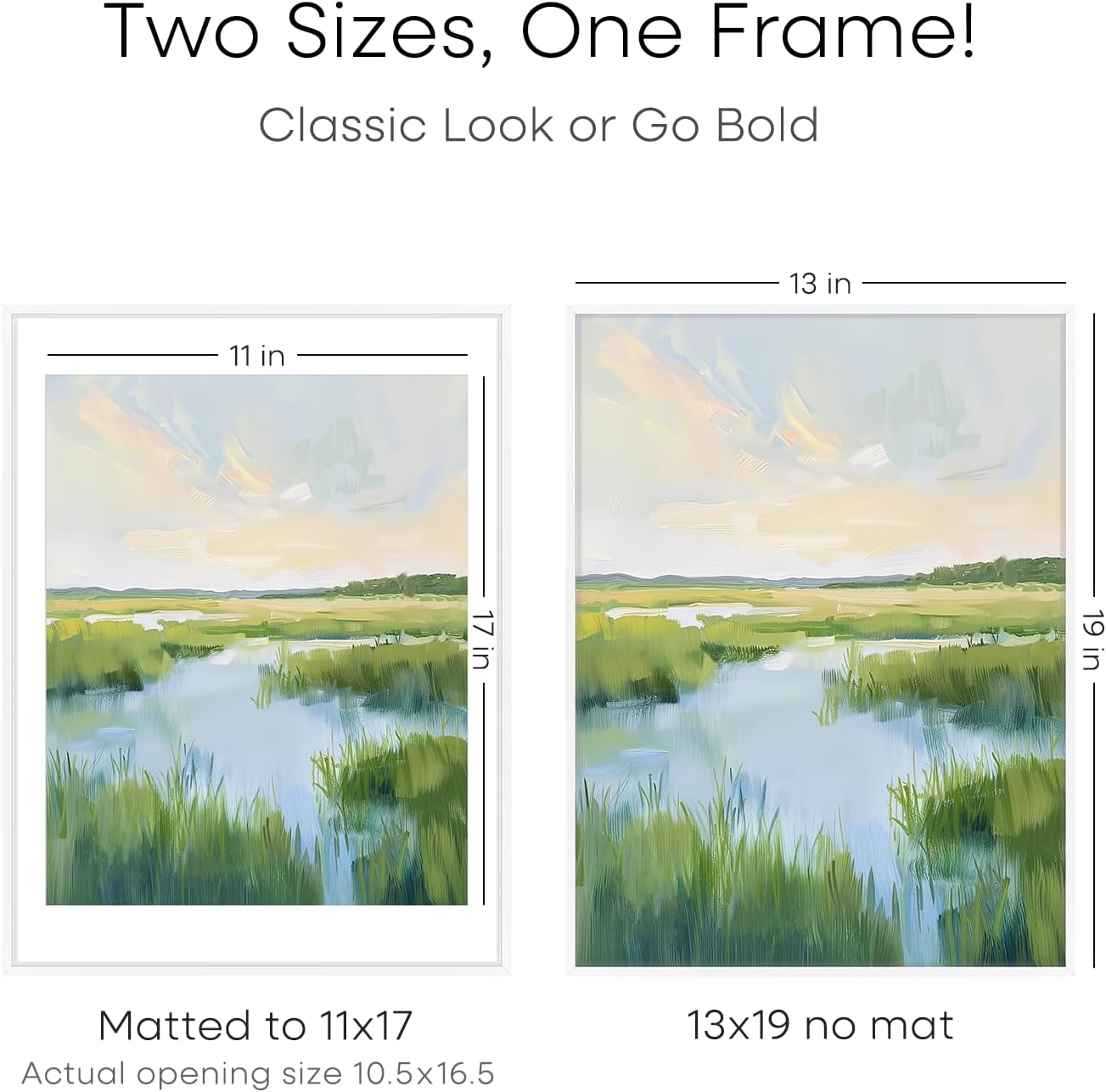 Homeforia 13x19 Picture Frame White, High End Metal 13 x 19 Poster Frames with Mat 11 x 17 for Photo, 13x19 White Frame Matted to 11x17 inch Print, 19x13 Thin Frame, Tempered Glass, Wall Kit, Set of 1