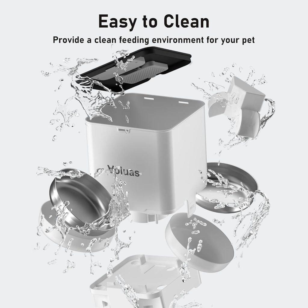 Voluas Automatic Cat Feeder for Two Cats, Double Pet Feeder with 2 Stainless Steel Bowls,6L Timed Cat Feeders with Memory Function