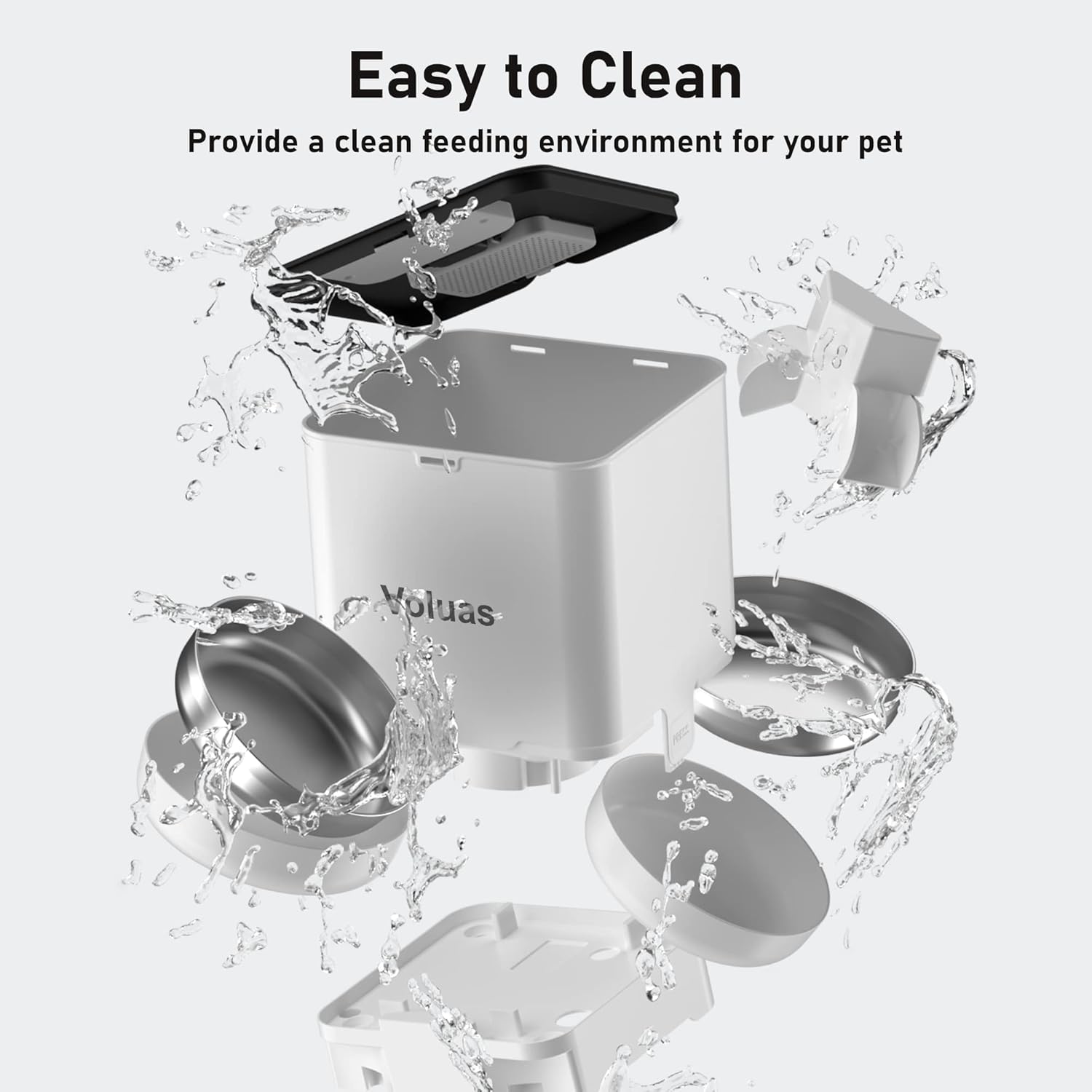 Voluas Automatic Cat Feeder for Two Cats, Double Pet Feeder with 2 Stainless Steel Bowls,6L Timed Cat Feeders with Memory Function