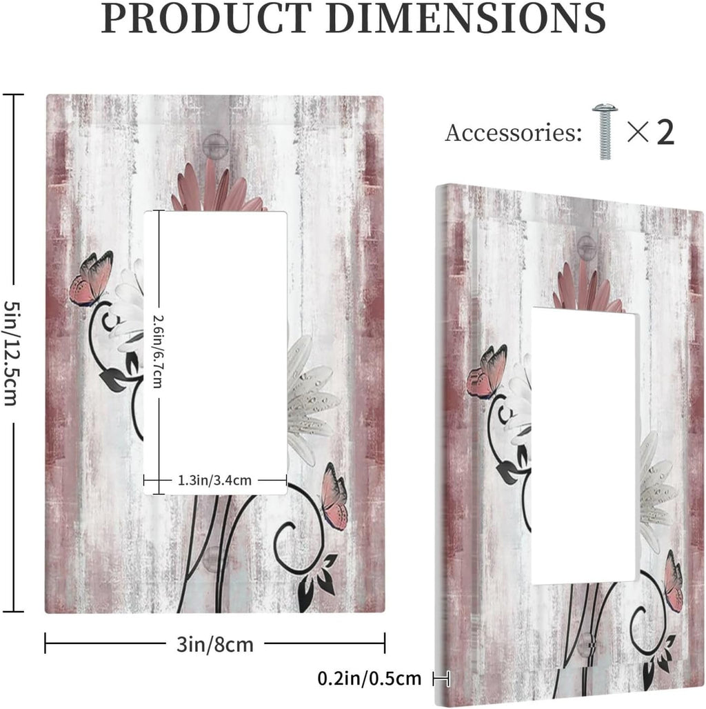 Decorative Outlet Covers Pink White Daisy Butterfly Wood Grain 1 Gang Single Rocker Light Switch Cover Plate Wall Plates GFCI Faceplate for Farmhouse Bathroom Decor