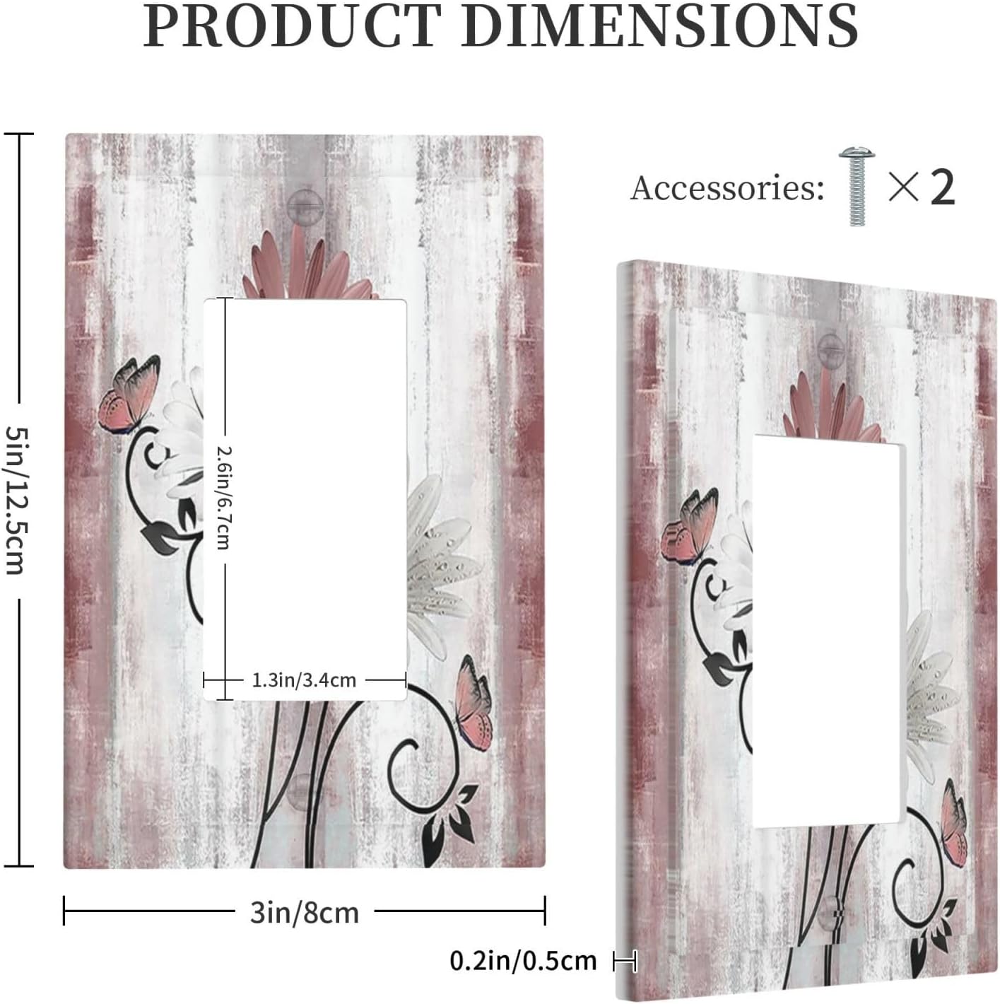 Decorative Outlet Covers Pink White Daisy Butterfly Wood Grain 1 Gang Single Rocker Light Switch Cover Plate Wall Plates GFCI Faceplate for Farmhouse Bathroom Decor