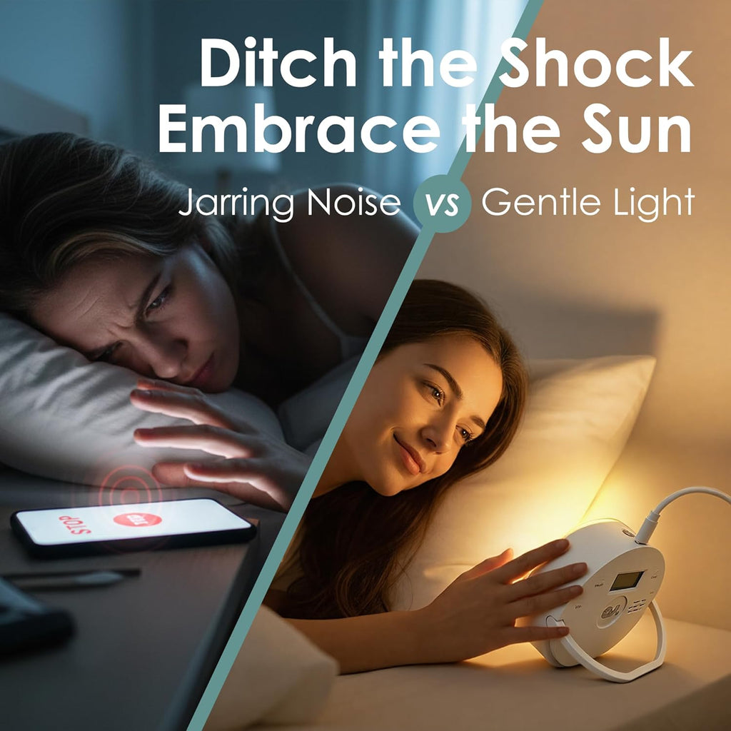 Clipable Sunrise Alarm Clock for Heavy Sleepers, Adjustable Sunlight Wake-Up Light with Music & White Noise, Gentle Gradual Brightening Lamp for Kids & Adults, for Bedroom, Travel or Dorm