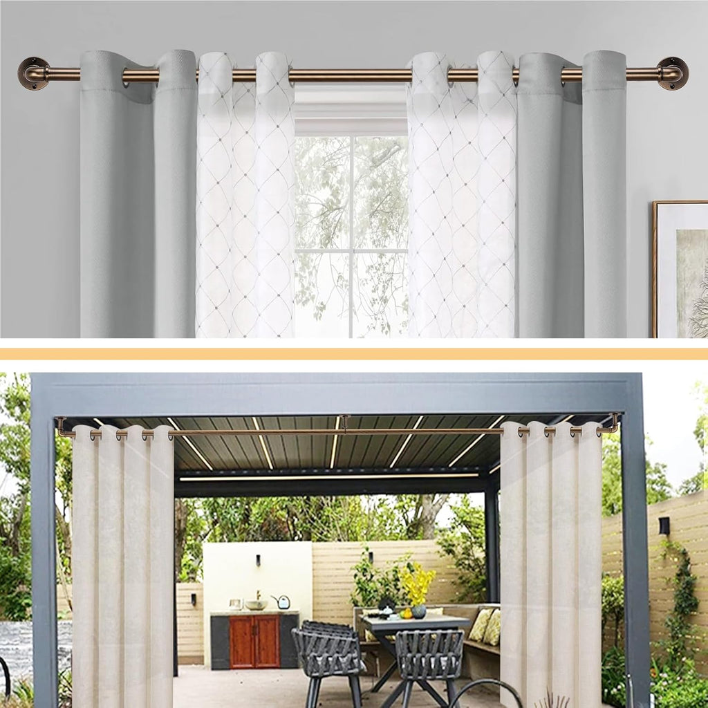 Industrial Curtain Rods 18 to 144 in,Blackout Curtain Rod,Adjustable Length,1 in Diameter Pipe,with Aluminium Finials (Antique Brass, 18” to 144”)