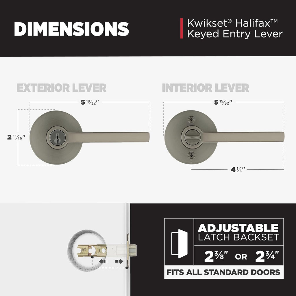 Kwikset Halifax Entry Door Handle with Lock and Key, Round Secure Keyed Reversible Lever Exterior, Doorlock, for Front Entrance and Bedrooms, Gunmetal, Pick Resistant Smartkey Rekey Security