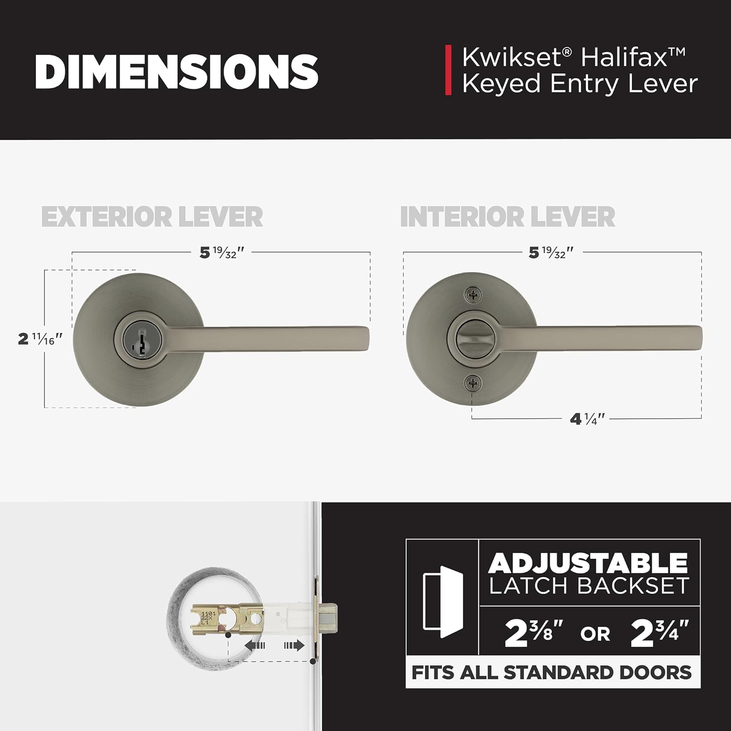 Kwikset Halifax Entry Door Handle with Lock and Key, Round Secure Keyed Reversible Lever Exterior, Doorlock, for Front Entrance and Bedrooms, Gunmetal, Pick Resistant Smartkey Rekey Security