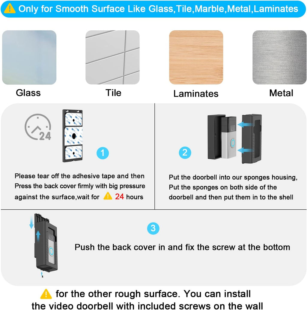 BFYTN Adhesive Mount Compatible with for Video Doorbell No-Drill Mounting Bracket Cover Holder Not Block Doorbell Sensor