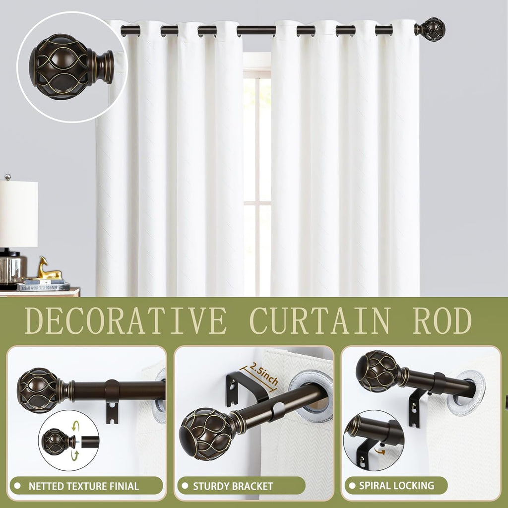 Bronze Farmhouse Curtain Rods for Windows:66-120 Inch Heavy Duty Adjustable Curtain Rod for Bedroom Living Room,Boho Decorative Rustic Drapery Rods with Vintage Coastal Finial,Antique Bronze
