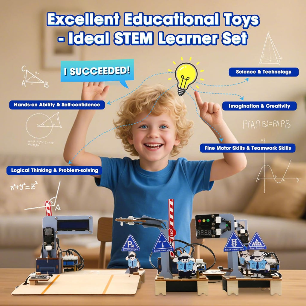 ESP32 IoT Smart Traffic Starter Kit for Kids 10+, 3D Wooden Puzzles STEM Science Kit School Educational Set DIY Crafts Coding Toys for Adults Teens 9 10+