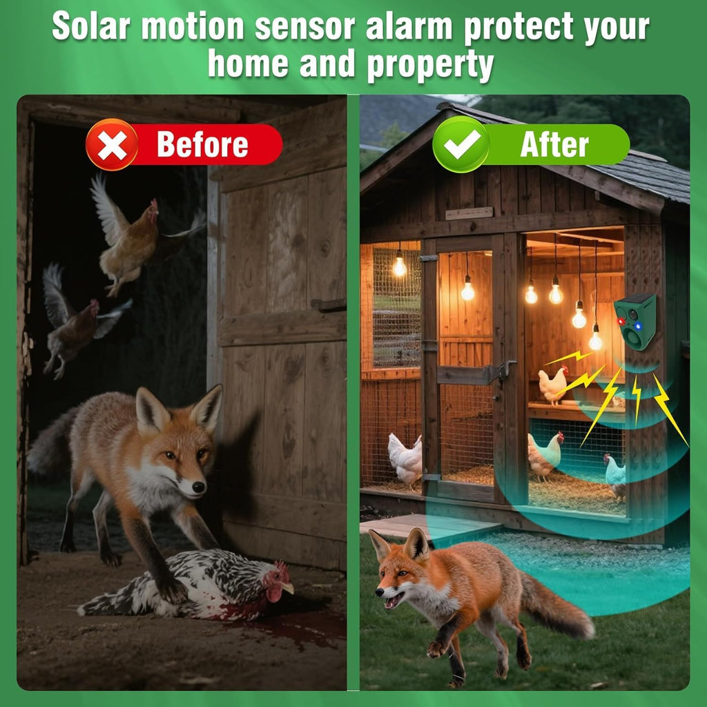 ChunHee Solar Outdoor Motion Sensor Alarm with Dog Barking Alarm Sound, Support Recording and Adjustable Volume, 129db Loud Noise Maker 4 Work Modes Strobe Light for Home, Villa, Farm, Barn (4pack)