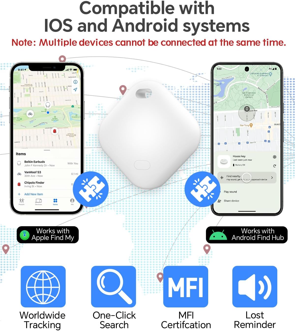 Air Tracker Tag, IP67 Waterproof Bluetooth Tracker, Keychain Finder, Item Locator Compatible with iOS and Android for Backpacks, Suitcases and Wallets, Cars, Keys and Cameras(White-4)