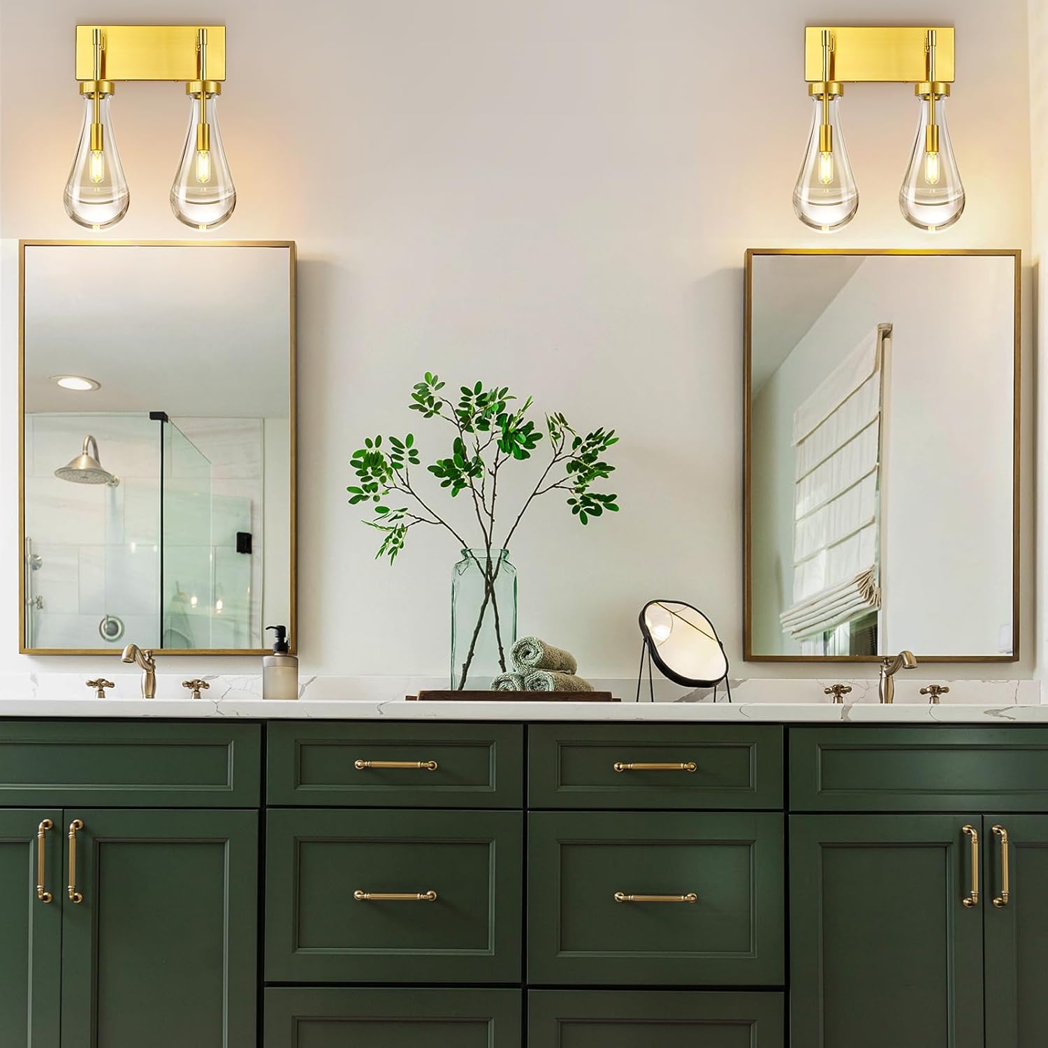 Raindrop Wall Sconces Gold Crystal Sconces Wall Decor Modern Lighting Glass Bathroom Sconces Indoor Vanity Light Wall Lamp for Bedroom Living Room Stair(2-Light)