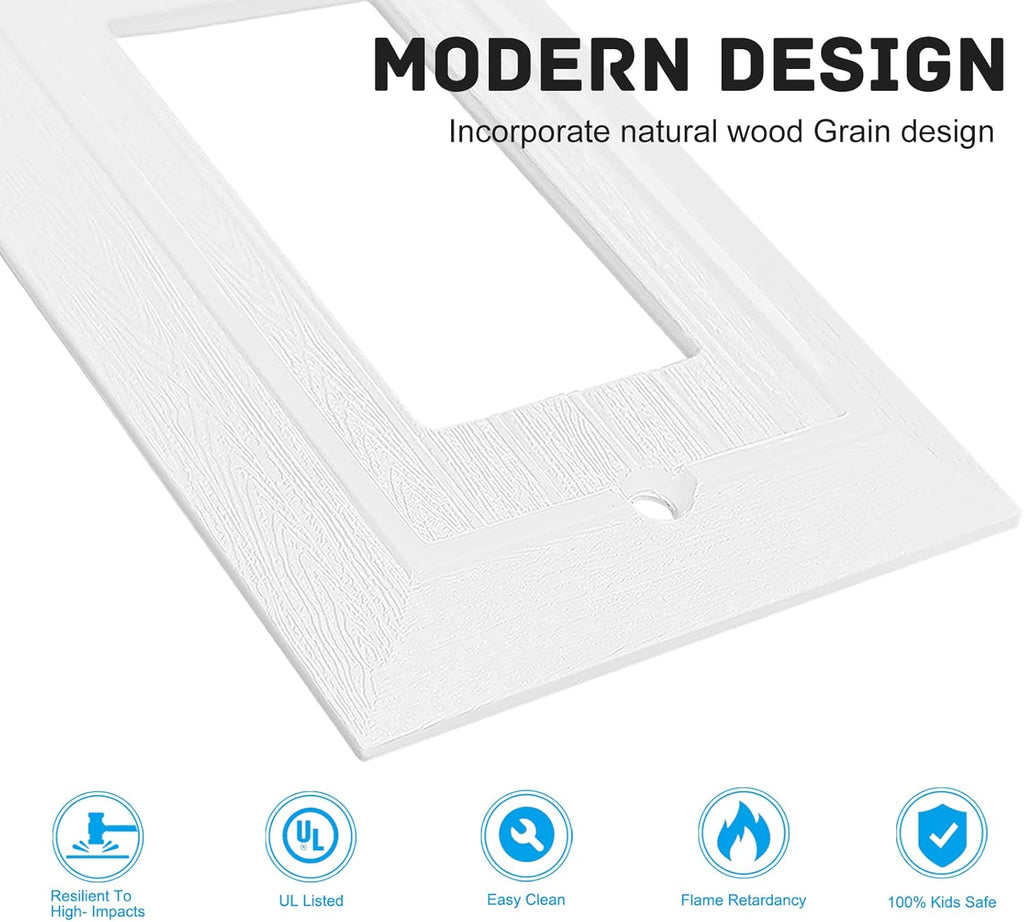 Modern Decorative Wall Plate Retro Wood Grain design Switch Cover Outlet Cover for Light Switch, Smart Switch, Dimmer, GFCI, USB Outlet (10 Pack, Single Decorator)