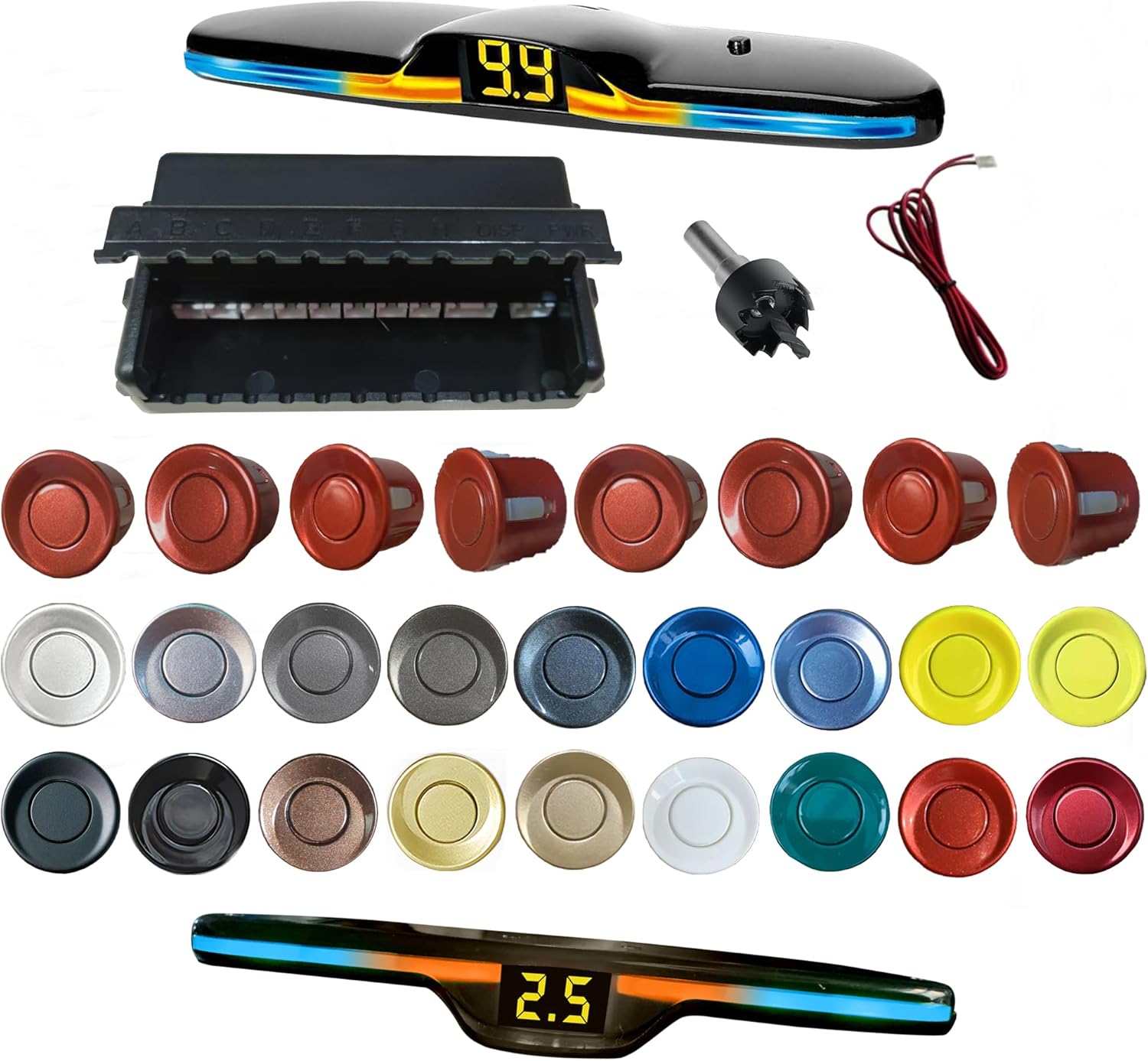 New Features Forward and Reverse Parking sensors, Option to Measure Distance in inches, bidirectional Display Option, and Customizable Digital Direction 18 Color Probes to Choose from(Red)